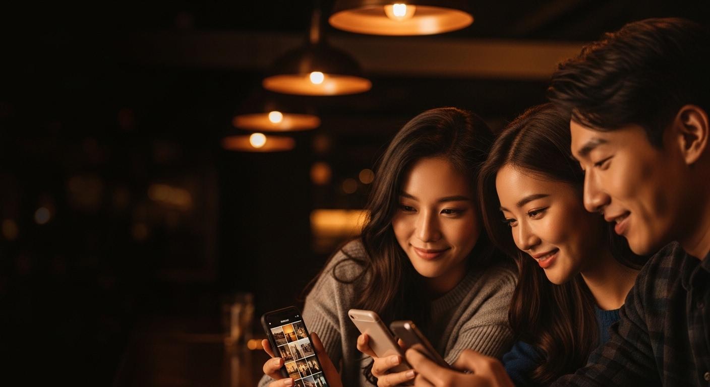 모임이 끝난 뒤 사진을 함께 정리하는 장면